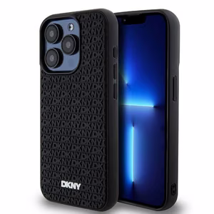 DKNY 3D Rubber Repeat Pattern Suojakuori iPhone 15 Pro Max:lle - Musta