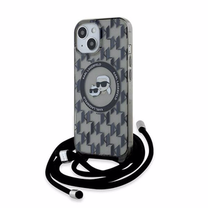 Karl Lagerfeld IML Crossbody Monogram Karl & Choupette Head MagSafe Suojakuori iPhone 15 / 14 / 13:lle - musta