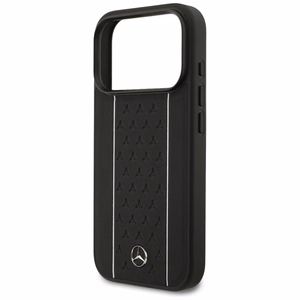 Mercedes Leather Star Pattern Stripes MagSafe suojakuori iPhone 17 Pro - musta