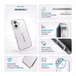 Läpinäkyvä Speck GemShell -suojakuori iPhone 16:lle