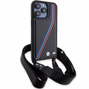 BMW M Edition Carbon Tricolor Lines & Hihna Suojakuori iPhone 15 Pro Maxille - musta