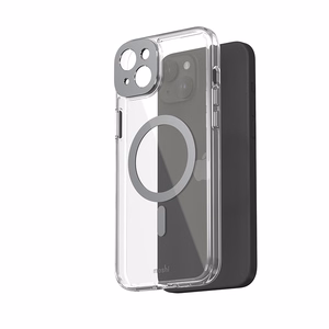Moshi iGlaze MagSafe suojakuori iPhone 15 Plus -laitteelle, läpinäkyvä Meteorite Gray -yksityiskohdilla