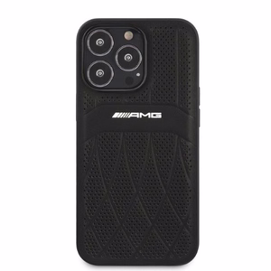 AMG AMHCP13LOSDBK iPhone 13 Pro / 13 6.1" musta/musta kova Suojakuori Nahkainen Curved Lines
