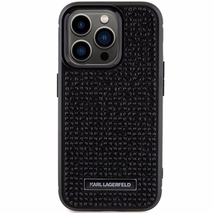 Karl Lagerfeld Rhinestone Logo Metal Plate suojakuori iPhone 15 Pro:lle - musta