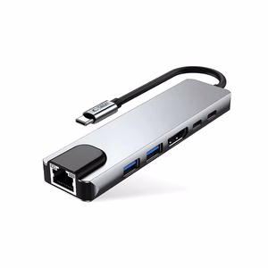 Tech-Protect HB02 HUB Adapter 6in1 USB-C + USB2.0 + USB3.0 + HDMI 4K 30Hz + RJ45 + PD100W - gray