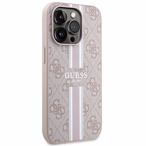 Guess 4G Printed Stripes MagSafe -suojakuori iPhone 15 Prolle - vaaleanpunainen