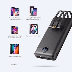 Ulkoinen akku Veger C20 (W2047 / W2059) 20000 mAh sisäänrakennetuilla Micro-USB-kaapeleilla / Type C / Lightning musta