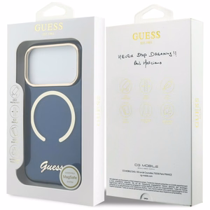 Guess IML Script Metal MagSafe Suojakuori iPhone 17 Pro Max:lle - Sininen
