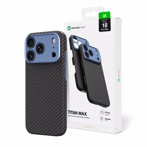 AmazingThing Titan Max Lens suojakuori mallille iPhone 18 Pro Max, aramidikuitua, kameransuojuksella, MagSafe-yhteensopiva – väri: sininen