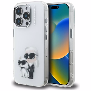 Karl Lagerfeld IML Aquarelle Karl & Choupette & Logo Suojakuori iPhone 16 Pro Maxille - Valkoinen