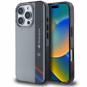 BMW Motosport IML Vertical Stripe Suojakuori iPhone 16 Pro:lle - harmaa