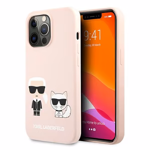 Karl Lagerfeld silikoni Karl&Choupette kotelo iPhone 13 Pro / iPhone 13 - vaaleanpunainen vaaleanpunainen