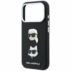 Karl Lagerfeld Saffiano Karl & Choupette Heads Pins & Logo -suojakuori laitteelle iPhone 18 Pro / 17 Pro – musta