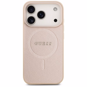 Guess Saffiano Classic Logo MagSafe Suojakuori iPhone 17 Pro:lle - vaaleanpunainen