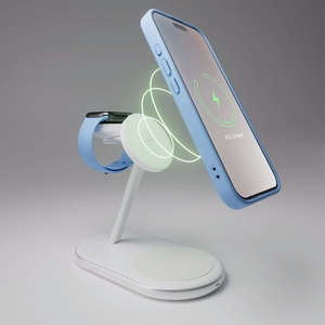 Puro Mag Station Qi2 3-in-1 Wireless Charger Compatible with MagSafe - White