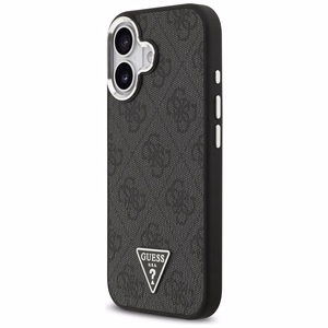 Guess Suojakuori Magsafe 4G PU nahkainen Triangle Logo -logolla ja hopeisella metallisella kamerakehyksellä iPhone 17:lle musta