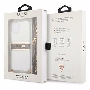 Guess GUHCP13SKC4GBGO iPhone 13 mini 5.4" läpinäkyvä kovakotelo 4G ruskea hihna kultainen ketju