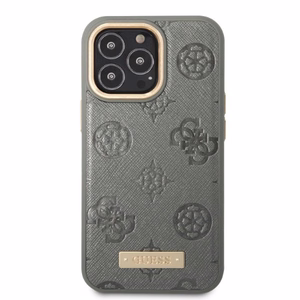 Guess GUHMP13LSAPSTG iPhone 13 Pro / 13 6.1" harmaa/harmaa kova Suojakuori Peony Logo Plate MagSafe
