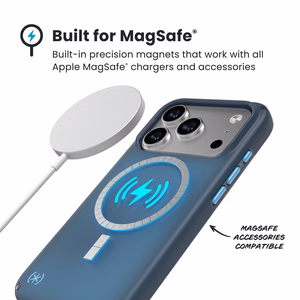 Speck Presidio Lux MagSafe suojakuori iPhone 17 Pro -laitteelle, Deep Sea Fade / Black / Spell Blue -värinen