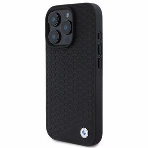 BMW Signature Nahkainen Diamond Metal Logo MagSafe Suojakuori iPhone 16 Pro Max:lle - musta