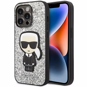 Karl Lagerfeld KLHCP14LGFKPG iPhone 14 Pro 6.1 "kovakotelo hopea / hopea Glitter Flakes Ikonik Glitter Flakes Ikonik