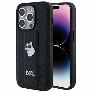 Karl Lagerfeld Gripstand Saffiano Choupette Pins -suojakuori iPhone 14 Prolle - musta
