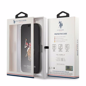 US Polo USFLBKP12SPUGFLBK iPhone 12 mini 5,4" musta lompakkokotelo Polo Embroidery Collection