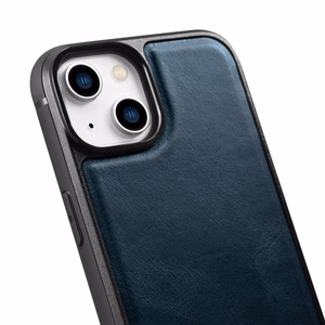 iCarer Nahka Öljyvaha kotelo päällystetty luonnollisella nahalla iPhone 14 sininen (WMI14220717-BU)
