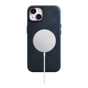 iCarer Öljyvaha Premium Nahkakotelo iPhone 14 Plus Magneettinen nahkakotelo MagSafe tumman sininen (WMI14220703-BU)