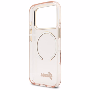 Guess IML Script Metal MagSafe Suojakuori iPhone 17 Pro:lle - Vaaleanpunainen