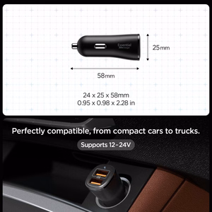 Spigen Essential EV302 30W 2-Port USB-A Car Charger - Black