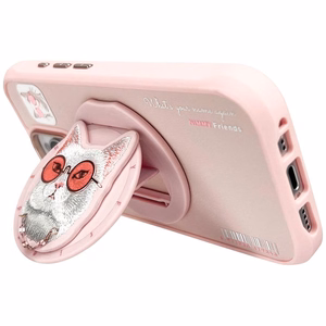 Nimmy Glasses Cool Cat MagSafe Suojakuori iPhone 16 Pro:lle - vaaleanpunainen