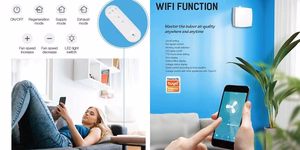 Single-room wall heat recovery ventilator for up to 46 m² with CO₂ sensor, Wi-Fi and Tuya, white