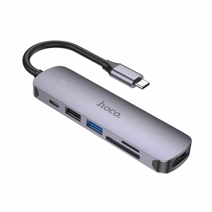 Sovitin Hoco HB28 Type-C monitoiminen HDMI+USB3.0+USB2.0+SD+TF+PD harmaa