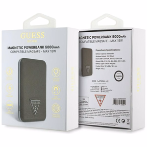 Guess Grained Triangle Varavirtalähde MagSafe 5000mAh 15W USB-C - ruskea