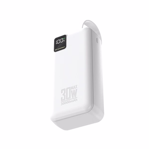 Wozinsky W8-W 30000mAh 30W varavirtalähde, 2x USB-A, USB-C, taskulampulla, valkoinen