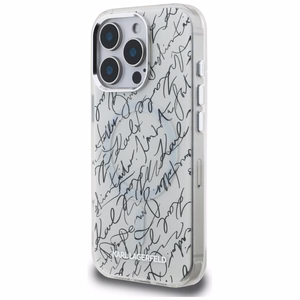 Karl Lagerfeld IML Karl Script Pattern MagSafe Suojakuori iPhone 16 Pro Max:lle - Valkoinen