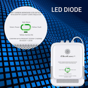 Qoltec 52576 hiilimonoksidianturi | CO-tunnistin | 85dB hälytys | LED
