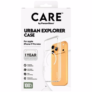 CARE by PanzerGlass Flagship Urban Explorer -suojakuori valkoisella MagSafella iPhone 17 Pro Max - läpinäkyvä