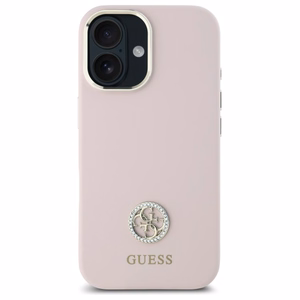 Guess Silicone Logo Strass 4G Silikoninen Suojakuori iPhone 16:lle - vaalea vaaleanpunainen