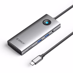 Orico PW11 8-in-1 USB-C-telakointiasema 2x USB-A 3.0 1x USB-C PD 100W 1x HDMI 4K 60Hz 1x microSD/SD 1x RJ45 Gigabit Ethernet 1x 3.5mm ääni - harmaa