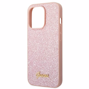 Guess Glitter Script kotelo iPhone 14 Pro Maxille - vaaleanpunainen