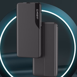 Eco Leather View Case nahkainen Suojakuori Samsung Galaxy A24 4G:lle kippujalustan kanssa musta