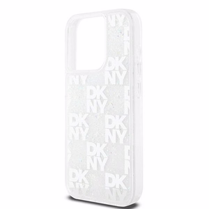 DKNY Liquid Glitter Multilogo Suojakuori iPhone 15 Pro:lle - valkoinen