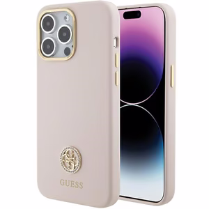 Guess Silicone Logo Strass 4G suojakuori iPhone 15 Pro Max:lle - vaaleanpunainen