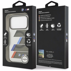 BMW M IML Metal Buttons Tricolor Lines MagSafe Suojakuori iPhone 17 Pro Max -puhelimelle - harmaa
