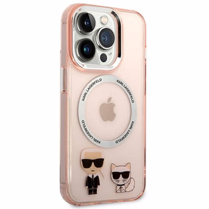 Karl Lagerfeld KLHMP14LHKCP iPhone 14 Pro 6.1 kovakuori vaaleanpunainen / vaaleanpunainen Karl & Choupette Aluminum Magsafe