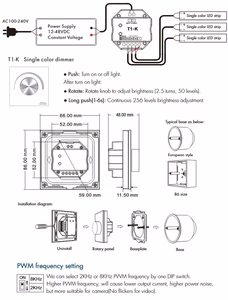 Pyörivä paneeli Triac -himmennin T1-K, 12-48VDC, 3x 4A