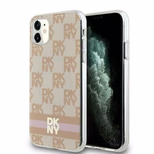 DKNY IML Ruudullinen Mono-kuvio ja Painetut Raidat MagSafe Suojakuori iPhone 11 / Xr:lle - vaaleanpunainen