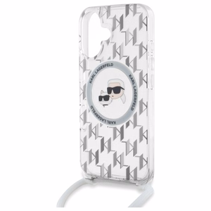 Karl Lagerfeld IML Crossbody Monogram Karl & Choupette Head MagSafe Suojakuori iPhone 16:lle - läpinäkyvä
